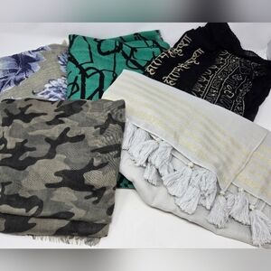 NOT SO MYSTERY SCARF FABRIC LOT OF 5 OVERSIZE MIXED PRINT DIY REPURPOSE CRAFT